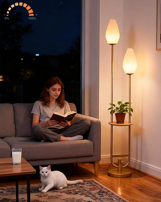 Lightdot 63IN Gold Floor Lamp with Shelf, Mid Century U-Shaped Tall Standing Lamps with Rock-Shaped Shades& Bulb Included, Modern Floor Lamp for Living Room/Wedding/Party/Sofa Beside/Corner Decor
