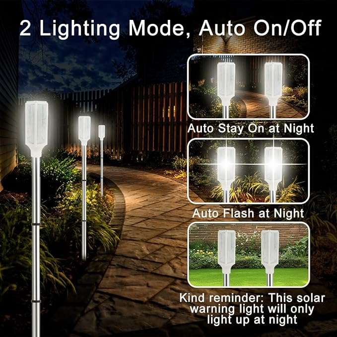 Aolyty Solar Lights Outdoor, Waterproof Driveway Markers Reflective, Warning Flash Light with 2 Lighting Modes, LED Solar Light 4 Pack for Parking Lots, Yard, Sidewalk, Stop Sign, 30 Inches (White)