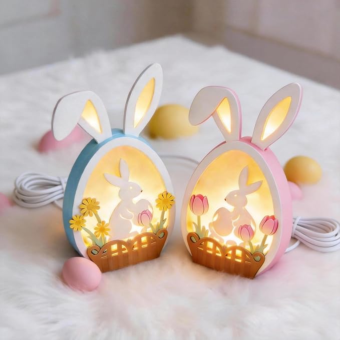 Easter Bunny Night Light - Pastel Glow USB Rabbit Lamp, Soft LED Bunny Decor for Easter Table, Home & Indoor Festive Decorations, Cute Spring Gift (Blue)