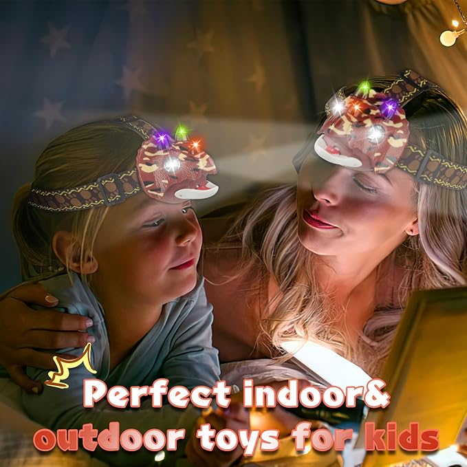 Triceratops LED Headlamp Dinosaur Headlamp for Kids Camping Gear Essentials Dinosaur Toy Headlights Flashlight for Boys Girls or Adults Ideal Gift for Birthday, Halloween, Christmas, New Year