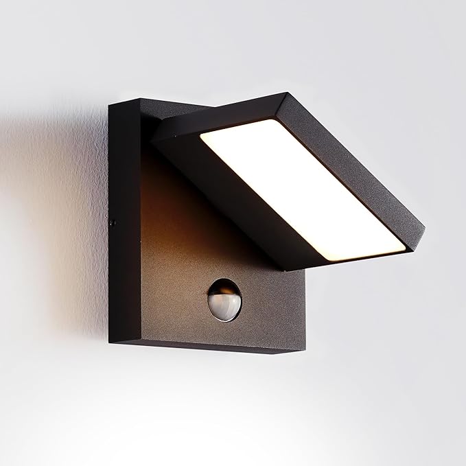 Lustrlach Outdoor Motion Sensor Wall Light LED Exterior Lighting Fixture for House Modern Porch Light Aluminum with Adjustable Head IP54 Waterproof Sconce for Patio Garden Garage,Black