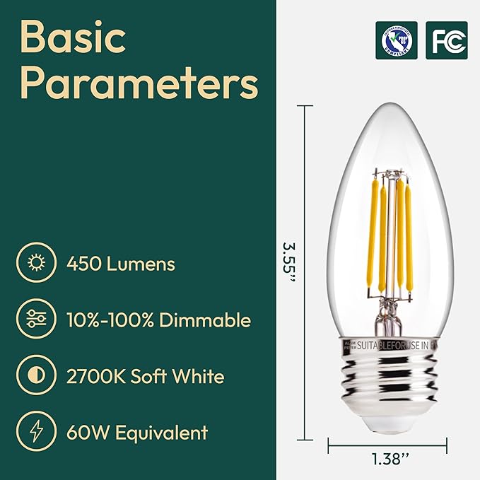 ALAMPEVER E26 LED Bulb 60 Watt, B11 Chandelier Light Bulbs, 2700K Soft White Candelabra LED Bulbs, 12 Pack Candle Light Bulbs