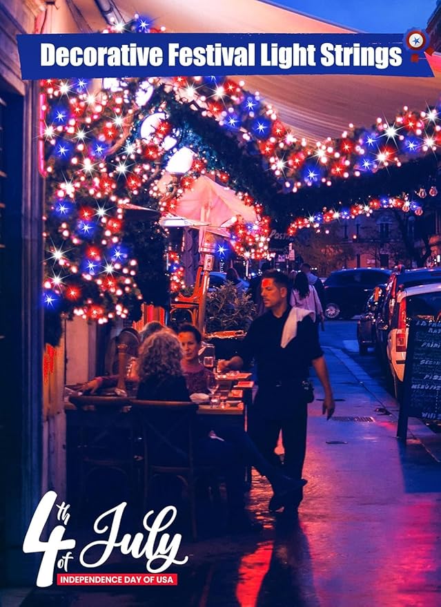 Battery Operated Independence Day String Lights - 8ft 20 LED 4th of July Decoration Patriotic Mini Lights with Timer, Waterproof for Indoor Outdoor Bedroom Wedding Party Holiday（Red White Blue）