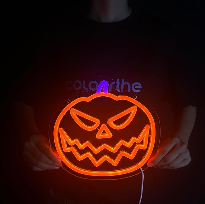 Halloween Pumpkin Led Neon Sign For Halloween Party Decor Usb Powered(9 x 9 inches)