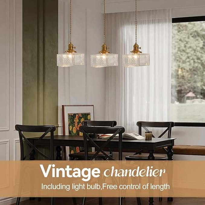 Pendant Lights, Industrial Hanging Lamp with 7.09 Inch Glass Shade for Kitchen Island, Hanging Pendant Light, Dining Room Hanging Lamp Light Bulb Included