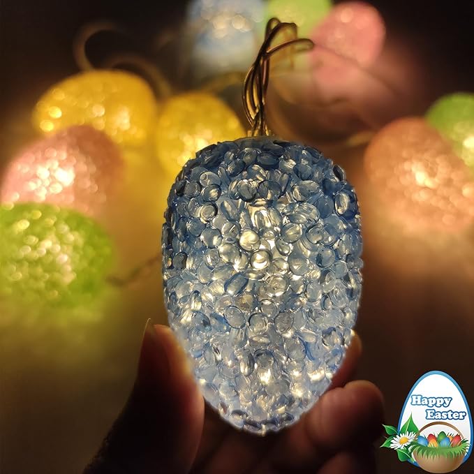 Easter String Lights Battery Operated 7Ft 10 LED Pastel Egg Lights Shatterproof with Timer, Indoor Outdoor Decorations Egg Light String for Party Garden Home Spring Themed Tree Easter Decor
