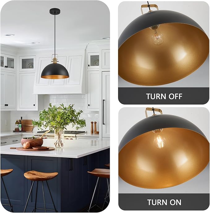 12 Inch Pendant Lights for Kitchen Island Matte Blacks Farmhouse Pendant Light fixtures Adjustable Height Dome Hanging Light for Dinning Room Bedroom Hallway,3 Packs