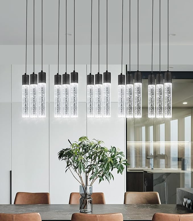 15-Lights Modern LED Pendant Lighting Fixture for Kitchen Island Crystal Chandelier Light Fixtures for Dining Room