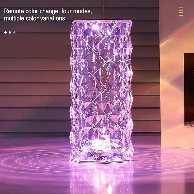 Can Switch 16 Colors Artificial Crystal Table Lamp, 2026 New 16 Color Rose Crystal Diamond LED Table Lamp, RGB Color Changing Rose Diamond Design, with Remote Control USB Charging Touch Sensor (Large)