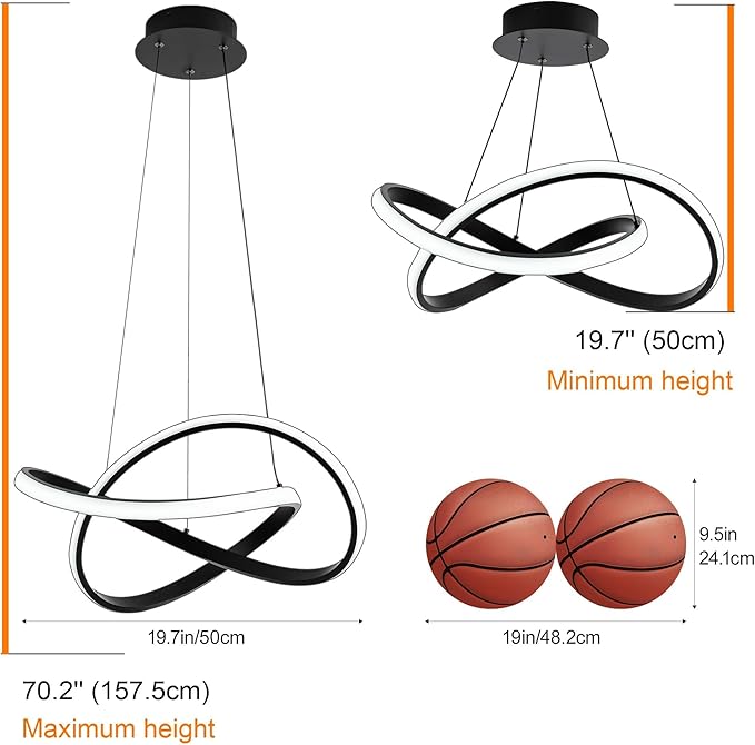 MAYNA Modern Chandelier with Remote Control, 3-Color Dimmable LED Pendant Light Fixtures, Height Adjustable Ring Chandelier for Dining Room,Bedroom,Living Room, Black 19.7 inch