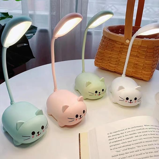 LED Desk Lamp，Mini Cat Night Light, Portable LED Table Light, Cute Foldable USB Rechargeable Reading Light Bedroom Children's Bedside Study (Pink)