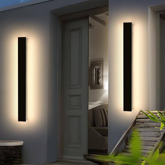 Mikeru 39.3" 2Pack Outdoor Wall Sconce 3000K Warm White - IP65 Waterproof Black Exterior Light, Hardwired Wall Mounted Fixture for Porch, Patio & Entryway | Non-Dimmable Weatherproof Design