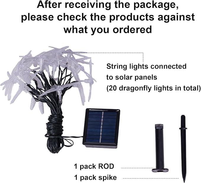 20 LED Dragonfly Solar String Lights, 8 Modes Waterproof Multicolor Lights Outdoor, 16 FT Solar Powered Dragonflies String Lights for Garden Fence Patio Yard Christmas Tree & Party Decor