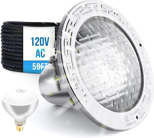 120V 10-Inch Waterproof Pool Light for Inground Pools – IP68 Rated, Includes 2 x 500W Incandescent Bulbs, 50ft Cord, Direct Replacement for Pentair Amerlite & Hayward AstroLite, Fits 10'' Pool Niche