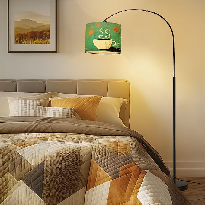 Drum Lamp Shade Mid Century Modern Retro Coffee Cup Cafe Sign Art Scandinavian Design Lampshade for Floor Lamps Table Lamps Pendant Light 8.9"x11" Linen Lampshades Replacement Large Lamp Shade