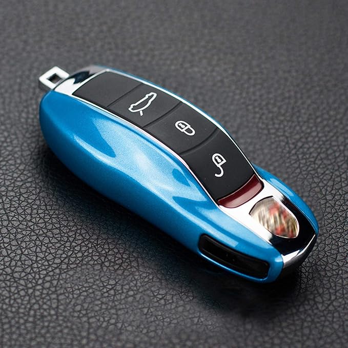 x xotic tech Blue Smart Remote Key Fob Protector Cover Shell Case Holder Compatible with Porsche Boxster Cayenne Panamera Cayman Macan Carrera 911 991 918 Spyder(Fits 3 Button)