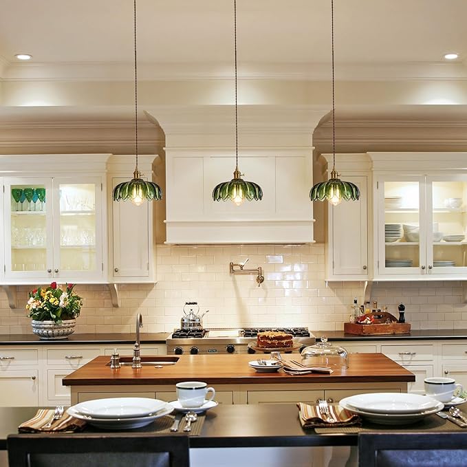 Vintage Pendant Light Fixtures: Glass Pendant Lights Kitchen Island, Green Pendant Light, Modern Chandelier Pendant Green Light Fixture for Bedroom Dining Room
