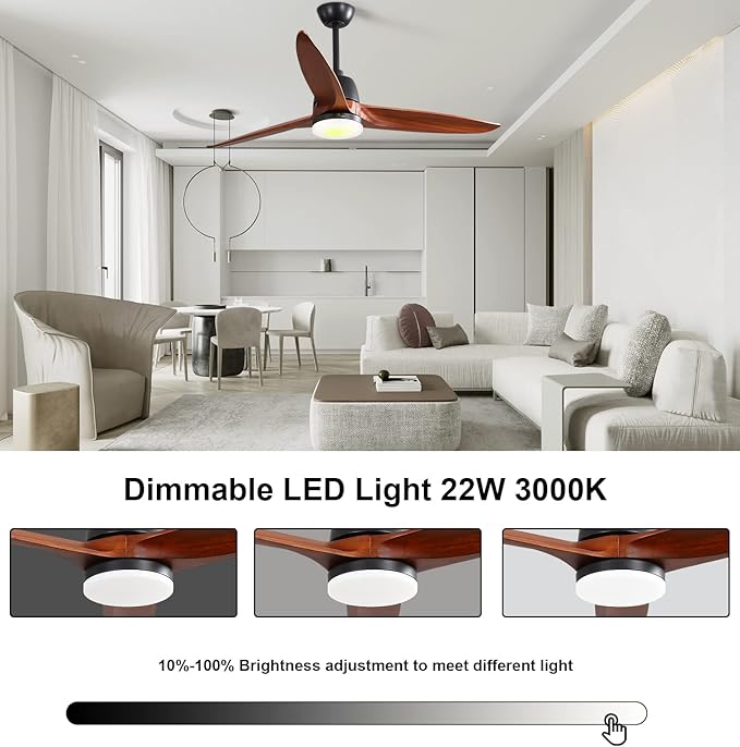 56" Ceiling Fans with Lights Remote Control, Dimmable LED and Reversible DC Motor,Outdoor Farmhouse Indoor,Black Body Walnut Wood Blade
