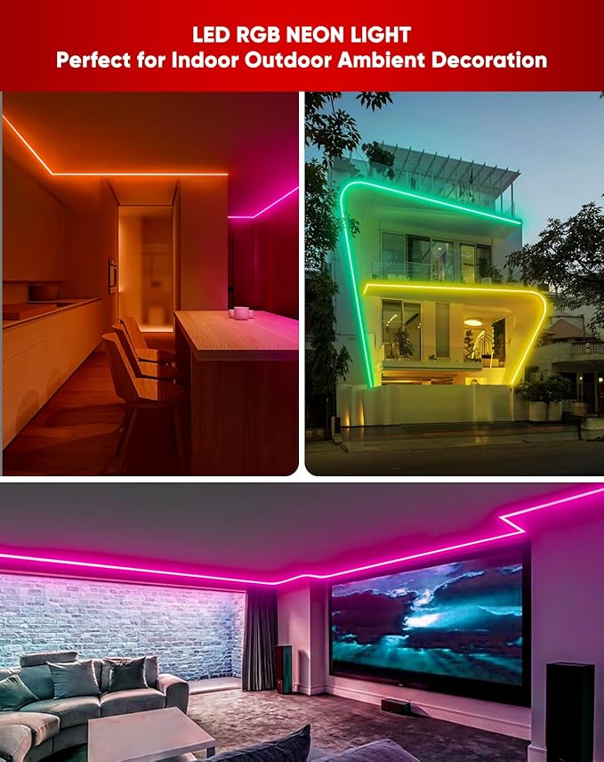Shine Decor LED RGB Neon Rope Lights AC 120V, Expandable & Cuttable Bright Strip Lighting with Remote, Dimmable Color Changing, ETL Cold-Resistant & IP65 Waterproof for in&Outdoor, 10x20mm, 50FT