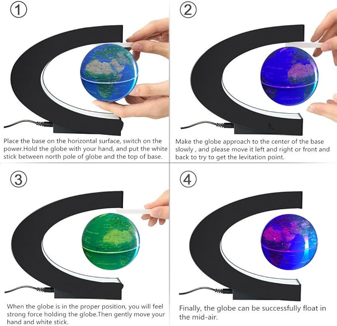 Office Desk Lamp Multi-Color Changing Floating Levitating Light Decoration Magnetic Levitation Floating World Map Electric Night light for Home/Office Desk Magnet Desktop