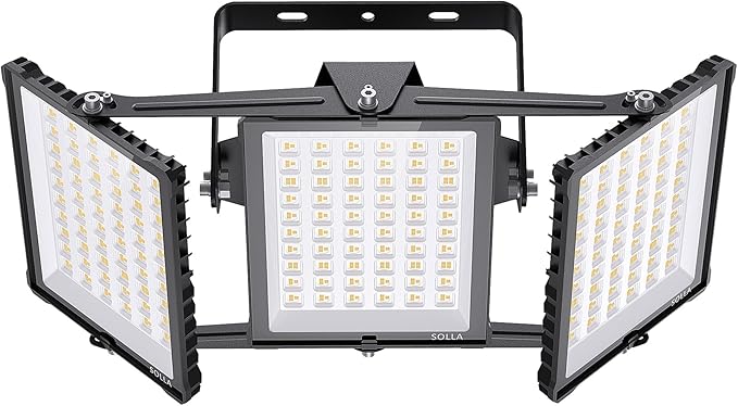 450W 2024 Plus New Upgraded LED Outdoor Flood Light, 45000LM 6000K Daylight White IP66 Waterproof, Stadium Lights, 3 Heads Adjustable Outdoor Floodlight Security Lights for Yards, Patios, Street