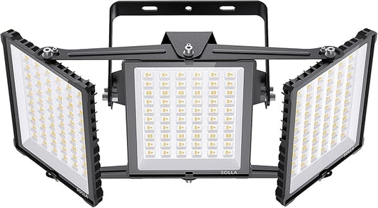 450W 2024 Plus New Upgraded LED Outdoor Flood Light, 45000LM 6000K Daylight White IP66 Waterproof, Stadium Lights, 3 Heads Adjustable Outdoor Floodlight Security Lights for Yards, Patios, Street
