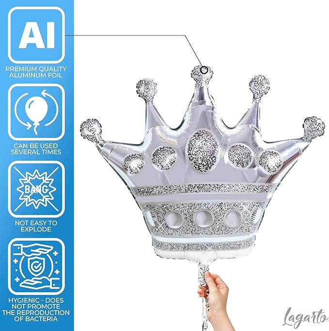 3Pcs Silver Crown Balloons – Extra Large 39" Foil Silver Balloons Set, Reusable Self-Sealing Design, Durable & Easy to Inflate – Centerpiece for Parties, Photo Backdrops & Princess Theme Decorations