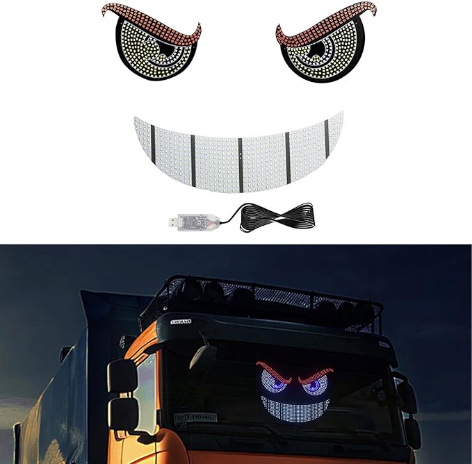 RGB LED Devil Eyes Light for Car, Dynamic LED Lights for Car Windshield, Devil's Eye Strips with One Key Control, USB-Powered for Truck/SUVs (XL-14)