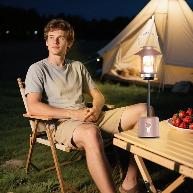 Telescopic LED Camping Lantern, 8000mAh Battery Powered Vintage Camping Lights, 3 Light Modes, Stepless Dimming Tent Lights, Portable Emergency Light for Power Outages, Outdoor Work, Hurricane, Hiking