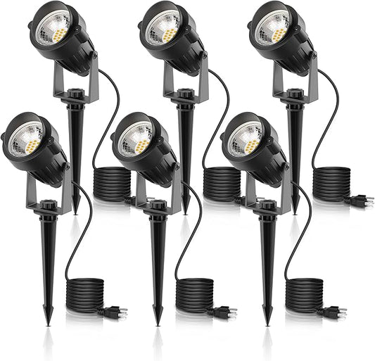 L LOHAS LED Outdoor Landscape Lighting, Auto On/Off 3000K Low Voltage Landscape Lighting, IP66 Waterproof Spot Lights for Yard, Outside, Garden, House, Pathway, Plant, Holiday Decor (6 Pack)