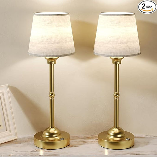 2 Pack Cordless Table Lamps, 3 Colors Stepless Dimming Fabric Desk Lamp, 6000mAh Rechargeable Battery LED Desk Lamp, Touch Night Light for Bedroom, Dining, Desk, Cafe