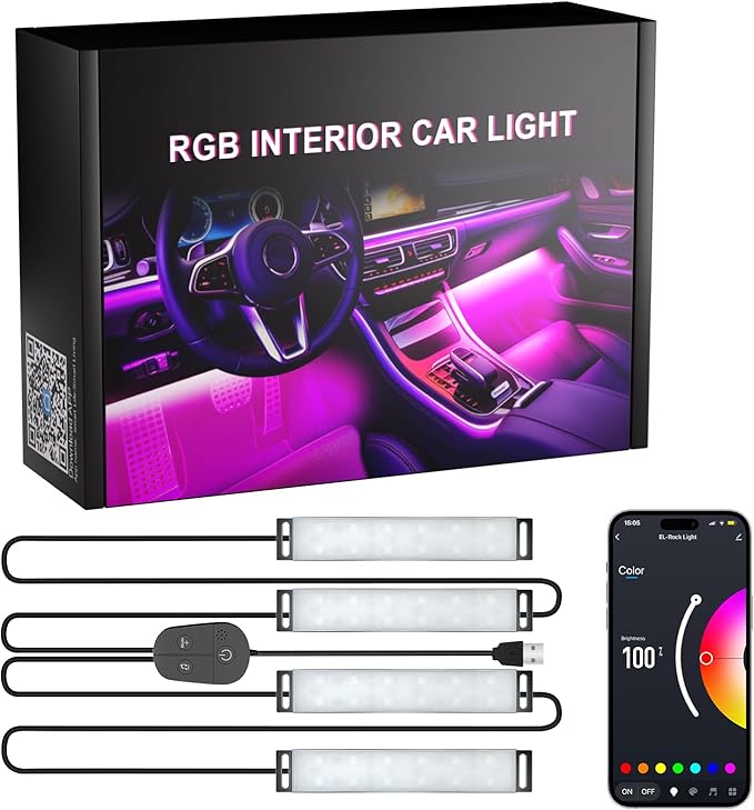 Honalia Car LED Lights Interior, RGB Ambient Lighting Car with DIY Mode and Music Mode, 2 Lines Design Inside Car Lights for Trucks SUVs, DC 5V