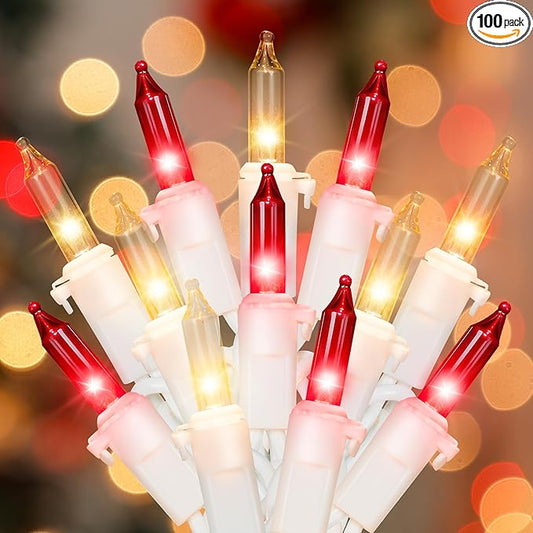 Hopolon Red and Clear Christmas Lights, 2 Pack 13 FT 50 Count Mini String Light Set, White Wire Incandescent Fairy Lights Plug in Connectable for Indoor Outdoor Wedding Birthday Valentine’s Day Decor