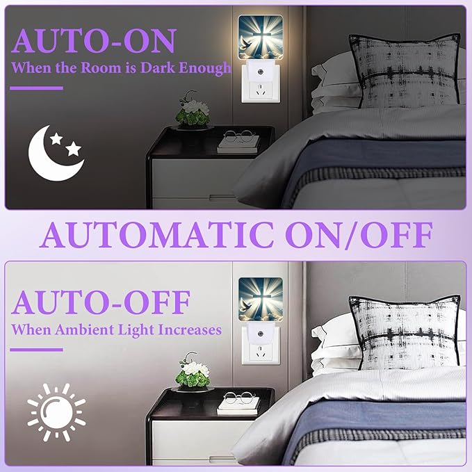 Cross Heaven Night Light,Plug-in Night Lights with Dusk-to-Dawn Sensor for Bedroom,Bathroom and Living Room Sleep Friendly lamp 0.5w