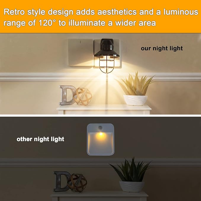 ETL Plug in 6 Pack,ETL Night Lights Plug Into Wall with Dusk to Dawn, Vintage Rustick Farmhouse Night Light 2700K,for Kitchen, Hallway, Bedroom, Bathroom Decor