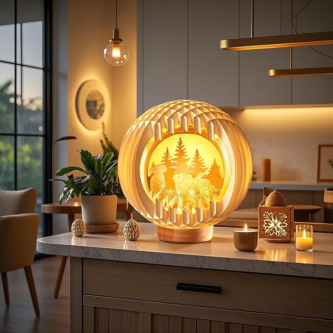 Light Up E-aster lights with USB Charging for Tabletop, Paper Carving Easter Decorations indoor for Home,Ea-ster Table Decor Lamp,Easte-r Gifts for Kids,Easter Basket Stuffers for Boys Girls Teens