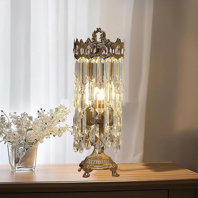 SOMINA Bedside Lamps Luxury Crystal Crown Table Lamp with 3 Color Temperatures, USB Charging Port & Touch Control, Modern Nightstand Lamp for Bedroom, Living Room, Hotel