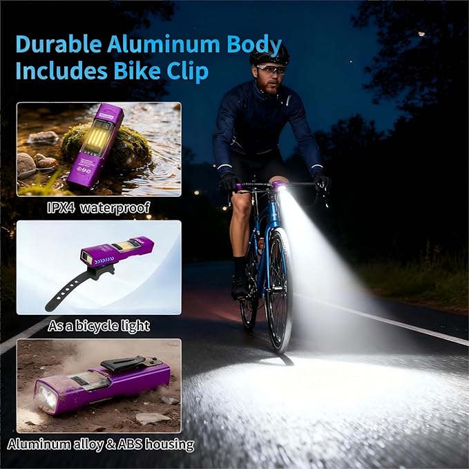 EDC Flashlight Rechargeable 365nm UV Flashlight with RGB, Mini Magnetic LED Flashlight 1500 Lumens Pocket Flashlight with Mode Memory for Working, Emergency, Pet Urine Detection (Purple)