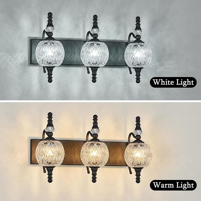 Modern Crystal Bathroom Vanity Lights Fixtures Over Mirror Black Vintage 3-Lights 20 Inch Bathroom Light Fixtures Glass Crystal Vanity Lights