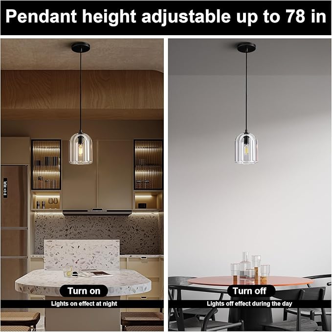 Black Pendant Light Fixtures, Crystal Modern Pendant Lights, Indoor Pendant Light for Kitchen Island Dining Room Living Room Bedroom Bathroom, E12 Bulb Included