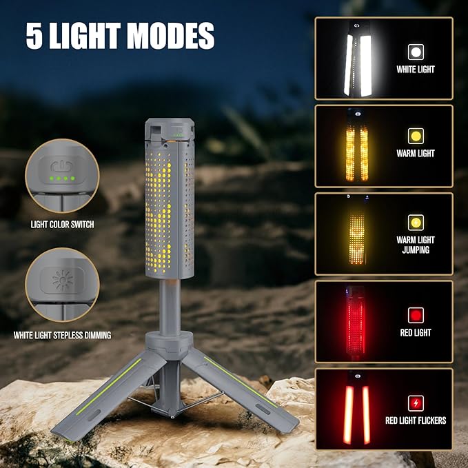 BUBRA Telescopic Camping Lantern with Stand (40" Tripod), 8000mAh Rechargeable Camping Light & Lantern Flashlight - Portable Work Light for Power Outages, Valentine's Day Gifts for Him Dad