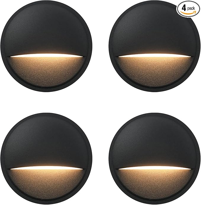 GKOLED Low Voltage LED Deck Lights, Landscape Step Stair Railing Light with 2W Integrated LED Chips, Die-cast Aluminum 12V AC/DC Accent Lighting Fixtures with Black Powder Coated Finish (4-Pack)