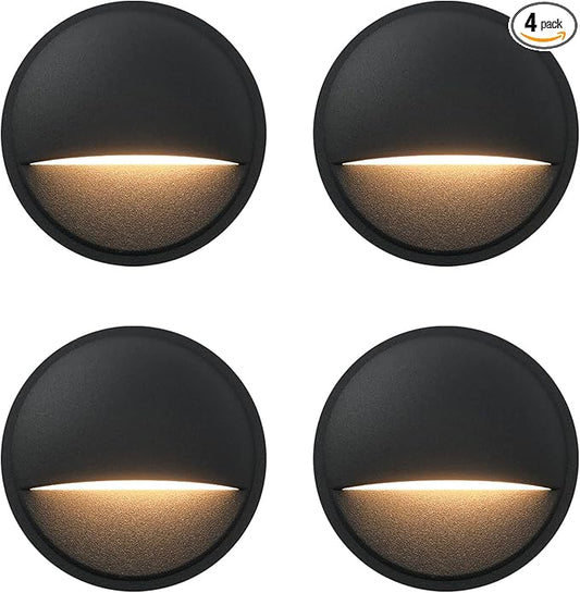 GKOLED Low Voltage LED Deck Lights, Landscape Step Stair Railing Light with 2W Integrated LED Chips, Die-cast Aluminum 12V AC/DC Accent Lighting Fixtures with Black Powder Coated Finish (4-Pack)