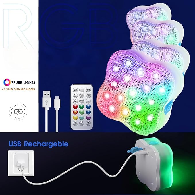 Submersible LED Lights, Waterproof Underwater LED Light 16 Color Changing Lamp Magnetic Floating Submersible Lights for Pool Vase Aquarium Decor (Ultra-Thin 4-Set)