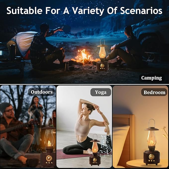 AVEKI Vintage Kerosene Table Lamp with Bluetooth Speaker, Infinitely Dimmable Rechargeable LED Lights for Bedroom, IPX4 Waterproof Bedside Lamps for Camping Party Holiday Home Decor Gift (Woodgrain)