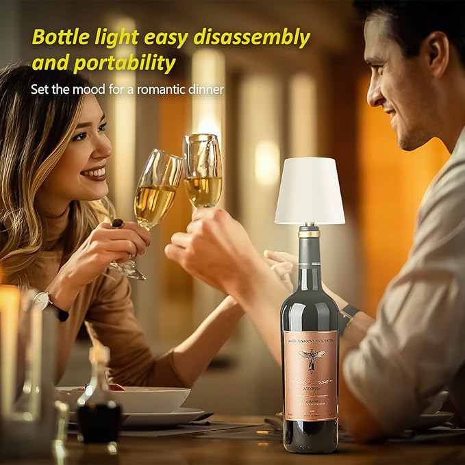2025 New Wireless Bottle Lamp - LED Bottle Lights for Liquor & Wine Bottles, Cordless Lampshade, Whiskey Bottle Top Light, Bottle Stopper Night Light Kit, Rechargeable RGB Remote & Touch-Dimmable
