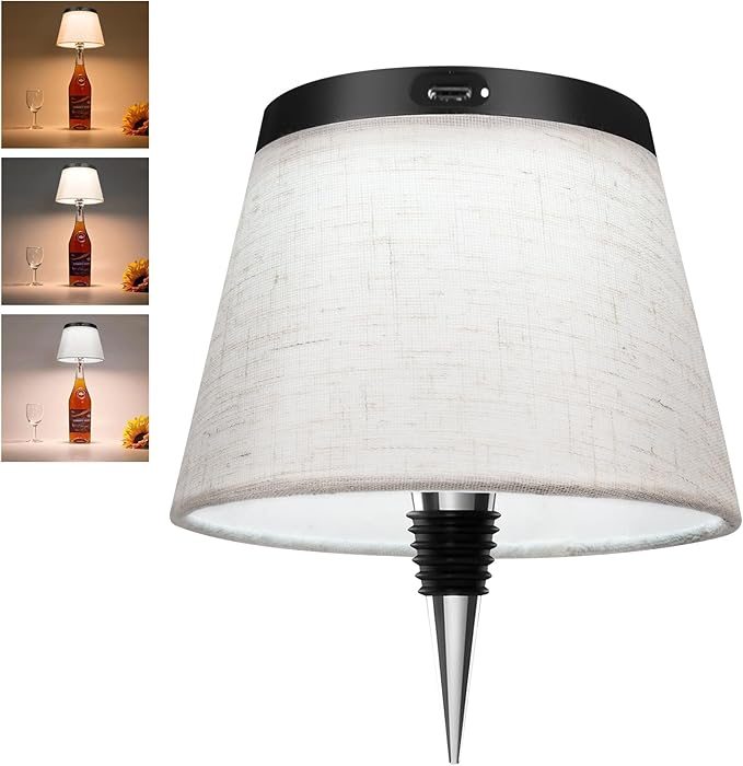 2025 New Bottle Lamp - LED Bottle Lights for Liquor & Wine Bottles, Cordless Lampshade, Whiskey Bottle Top Light, Bottle Stopper Night Light Kit, Beige Fabric