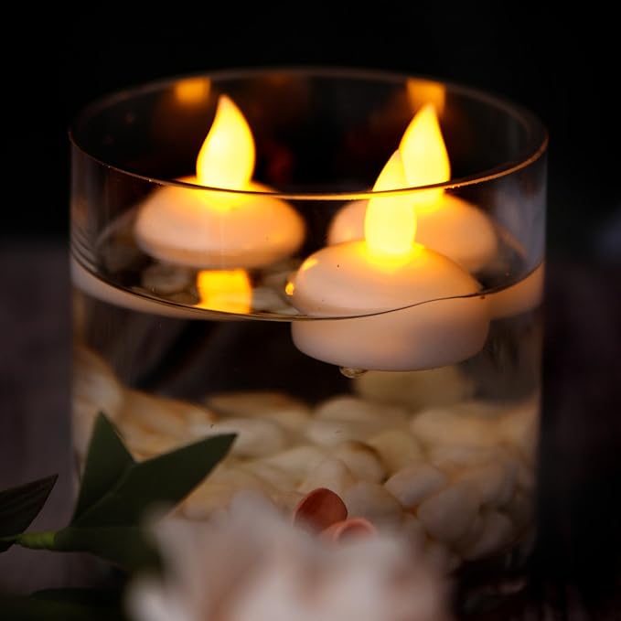IMAGE Floating Candles, Flameless Floating LED Tea Lights 12 Pack Waterproof Tealight Candles for Wedding Party Spa Home Indoor Outdoor Decor-Yellow