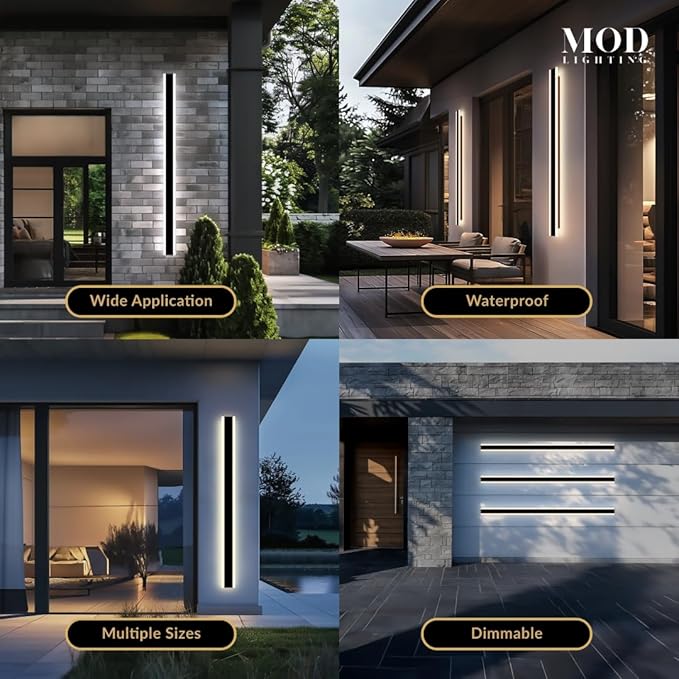 𝗠𝗢𝗗 𝗟𝗜𝗚𝗛𝗧𝗜𝗡𝗚 Haylen | Waterproof Outdoor Wall Light, LED Dimmable with Remote 3000K-6000K, Long Outdoor Porch Lights, Wired Lighting Fixture, Patio Exterior Wall Sconce, 1-Pack (Black, 59")
