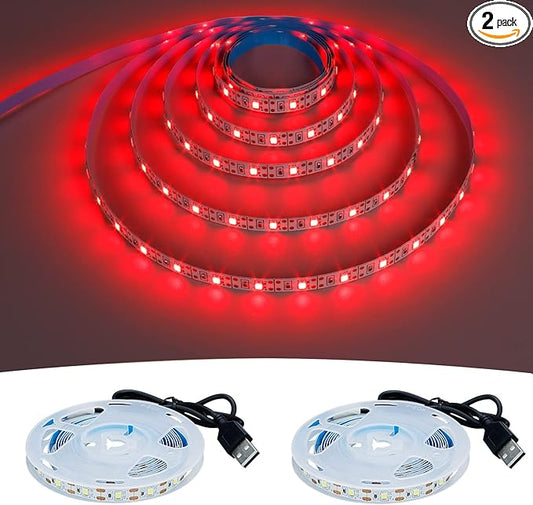 USB Red 620-625nm LED Strip Light 5V USB Powered 13.12ft/4M 240LEDs Flexible SMD2835 High Brightness No-Waterproof IP20 LED Tape Lights(2pcs x 6.6ft)